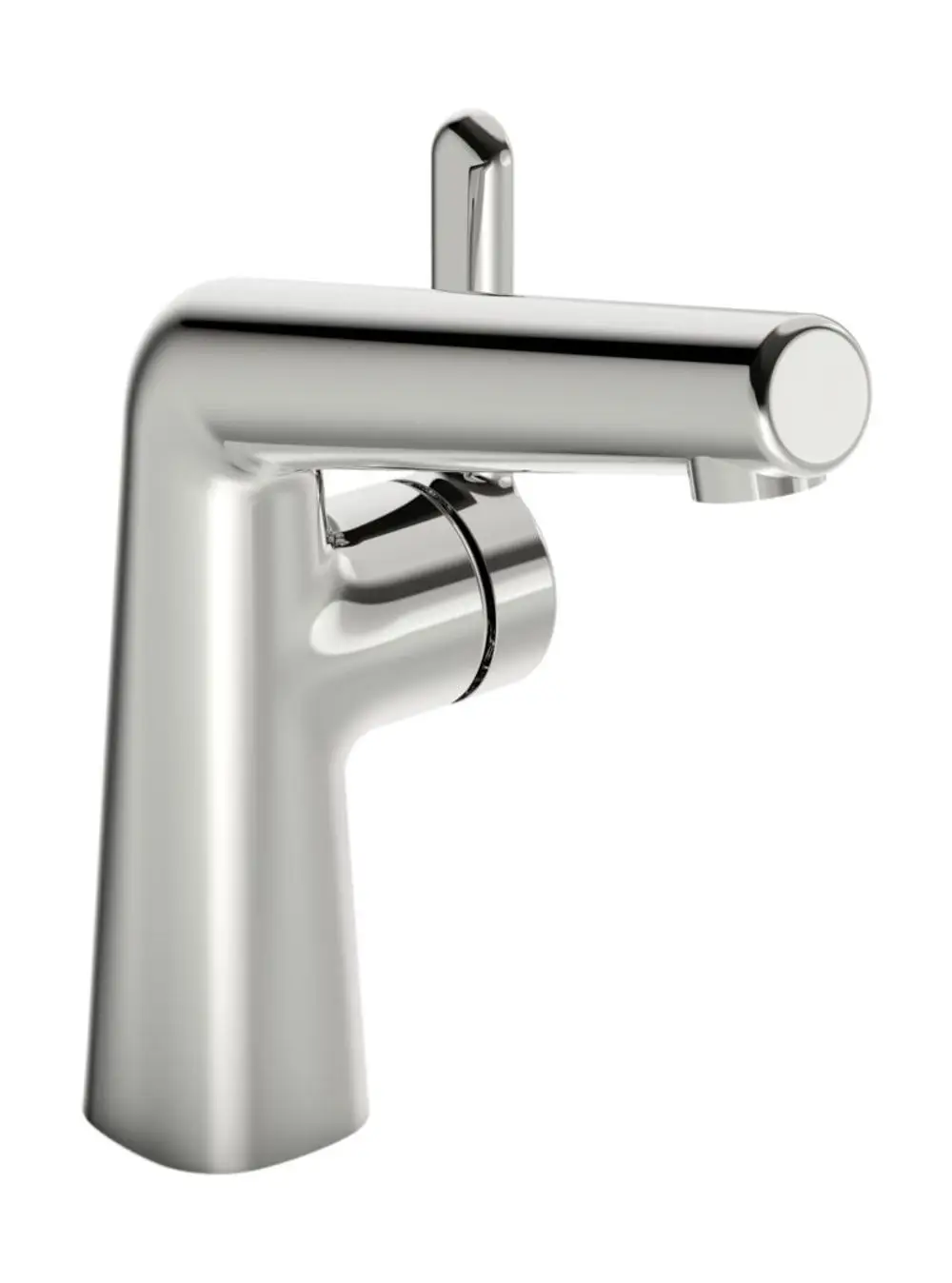 Einhebelmischer in chromfarbenem Finish von HANSA, mit geradem Auslauf und einem einzelnen Hebel für die Wasserregulierung.